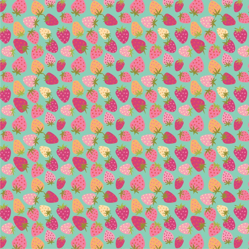 Calico Cowgirls Teal Strawberry Pie Yardage by Lori Woods for Poppie Cotton Fabrics