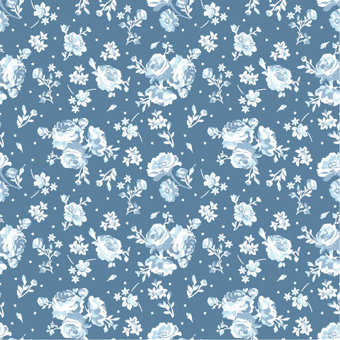 Elise Denim Vintage Rose Yardage by Terri Henson for Poppie Cotton Fabrics