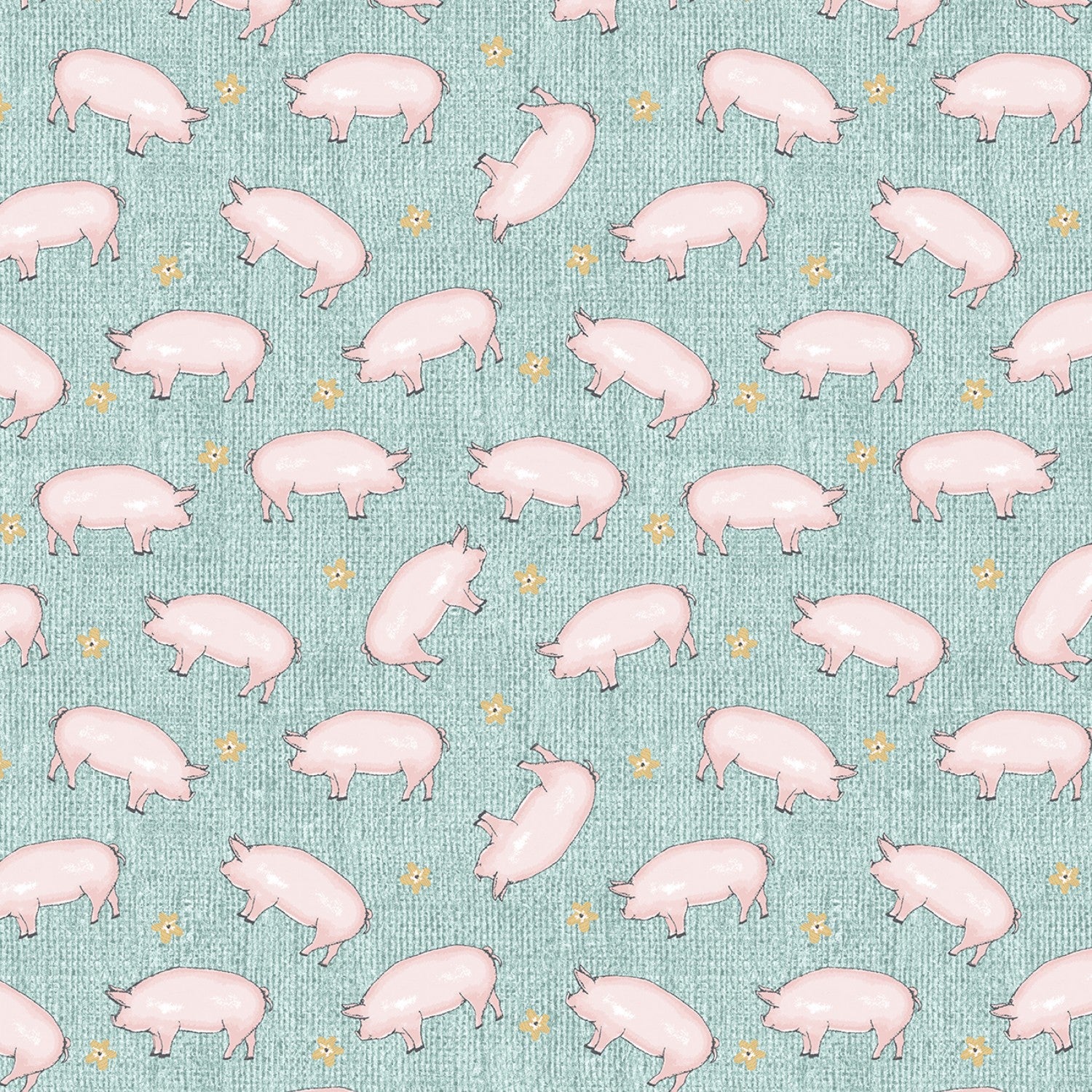 Farm Fresh Turquoise Hog Heaven yardage by Jessica Flick for Benartex Fabrics