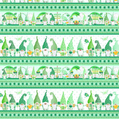 Luck Of The Gnomes White/Green Lucky Gnome Stripe Yardage by Andi Metz for Benartex