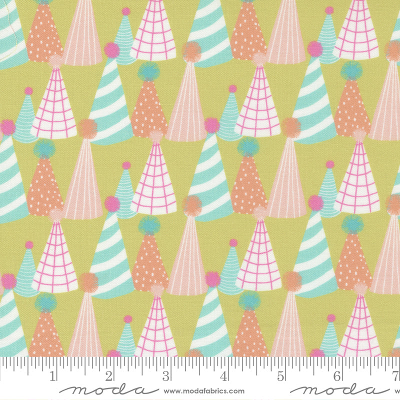 Soiree Lime Paper Hats Yardage by Mara Penny for Moda Fabrics