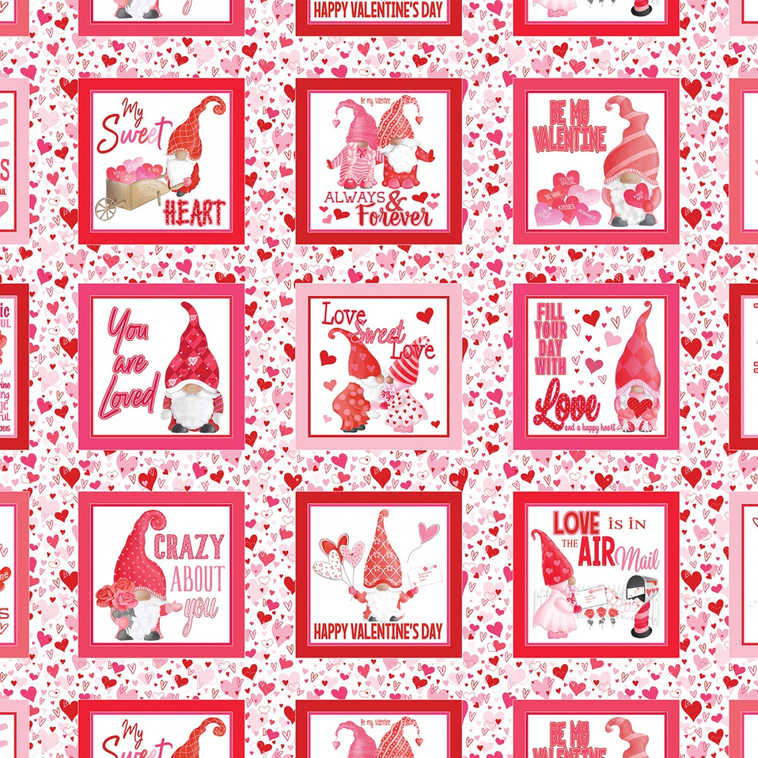 Be My Gnomie White My Gnomie Boxes Yardage by Andi Metz for Benartex