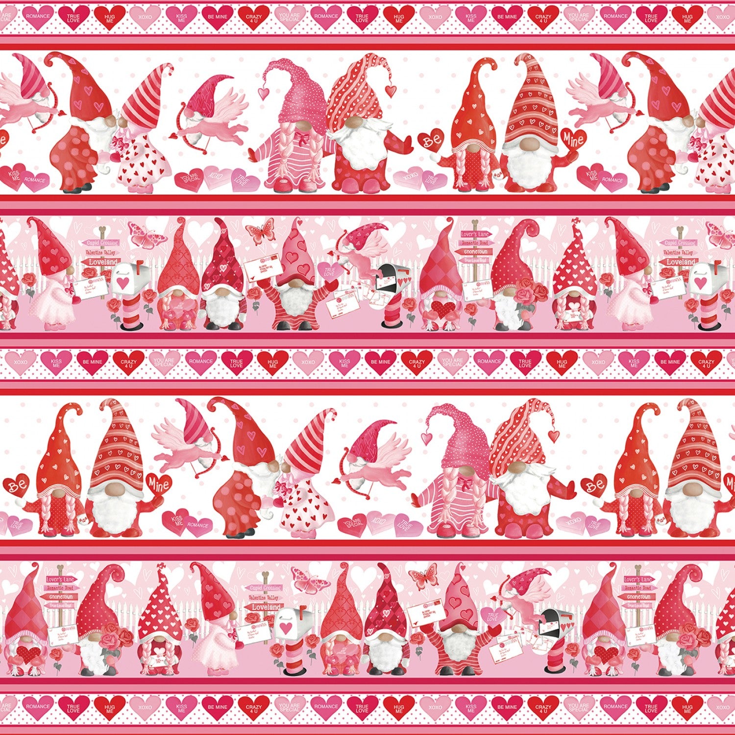 Be My Gnomie Pink/Red Be My Gnomie Stripe Yardage by Andi Metz for Benartex