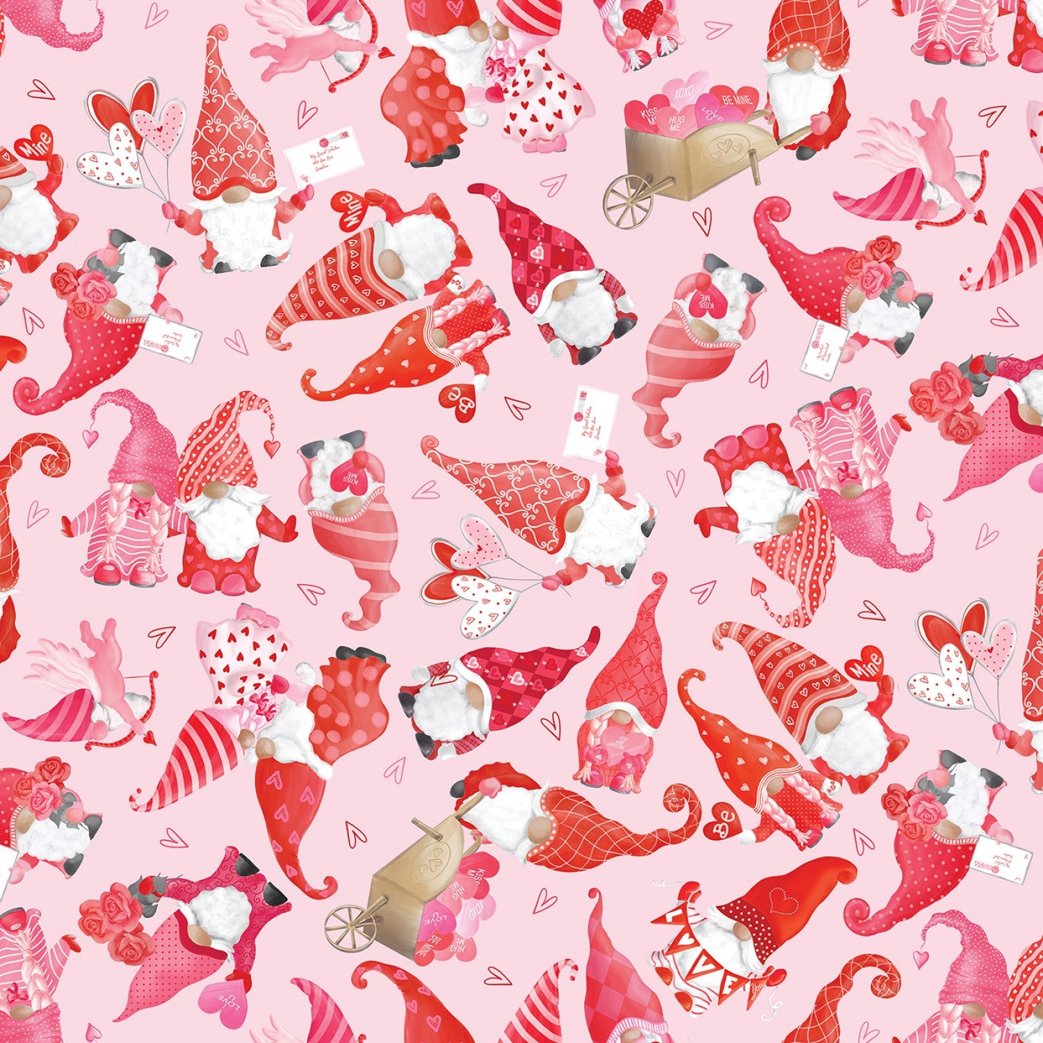 Be My Gnomie Light Pink Sweet Gnomes Yardage by Andi Metz for Benartex