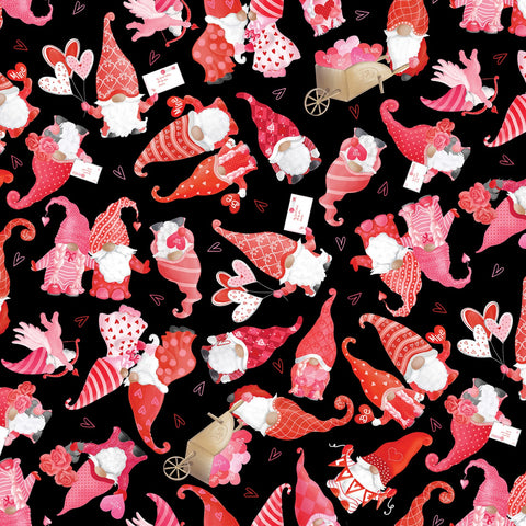 Be My Gnomie Black Sweet Gnomes Yardage by Andi Metz for Benartex