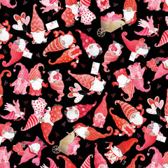 Be My Gnomie Black Sweet Gnomes Yardage by Andi Metz for Benartex