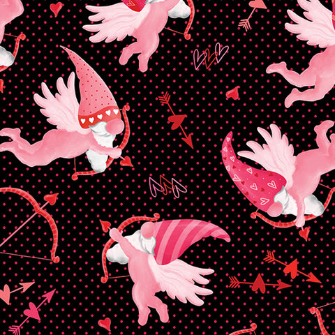 Be My Gnomie Black Cupid Gnomes Yardage by Andi Metz for Benartex