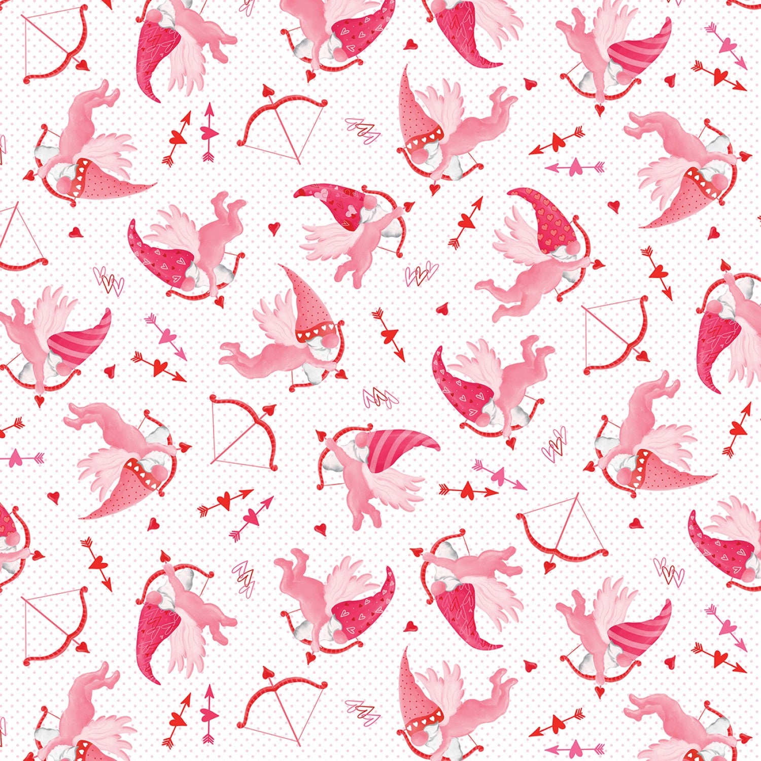 Be My Gnomie White Cupid Gnomes Yardage by Andi Metz for Benartex