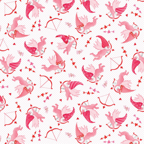 Be My Gnomie White Cupid Gnomes Yardage by Andi Metz for Benartex