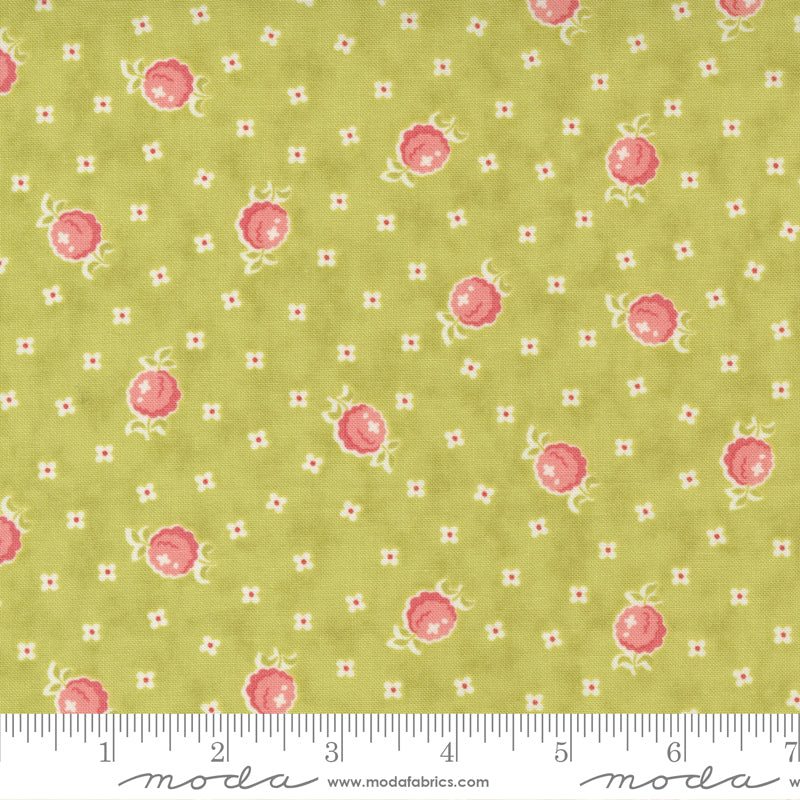 Stitched Grass Raspberry Floral Yardage by Fig Tree for Moda Fabrics
