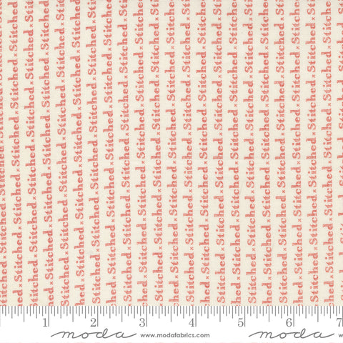 Stitched Vanilla Persimmon Stitch Text Yardage by Fig Tree for Moda Fabrics