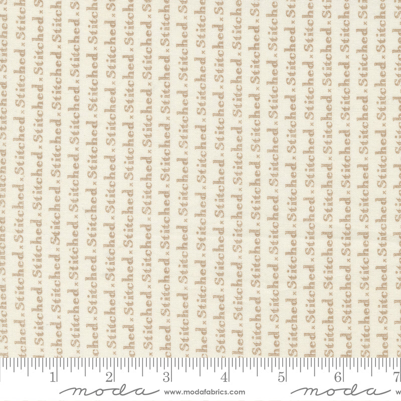 Stitched Vanilla Slate Stitch Text Yardage by Fig Tree for Moda Fabrics