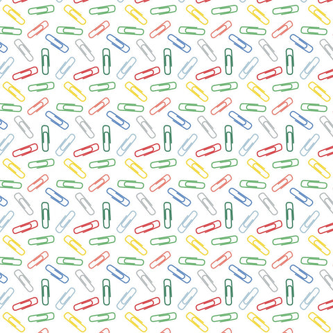 Teachers Rule Multi Paperclips yardage by Camelot Fabrics