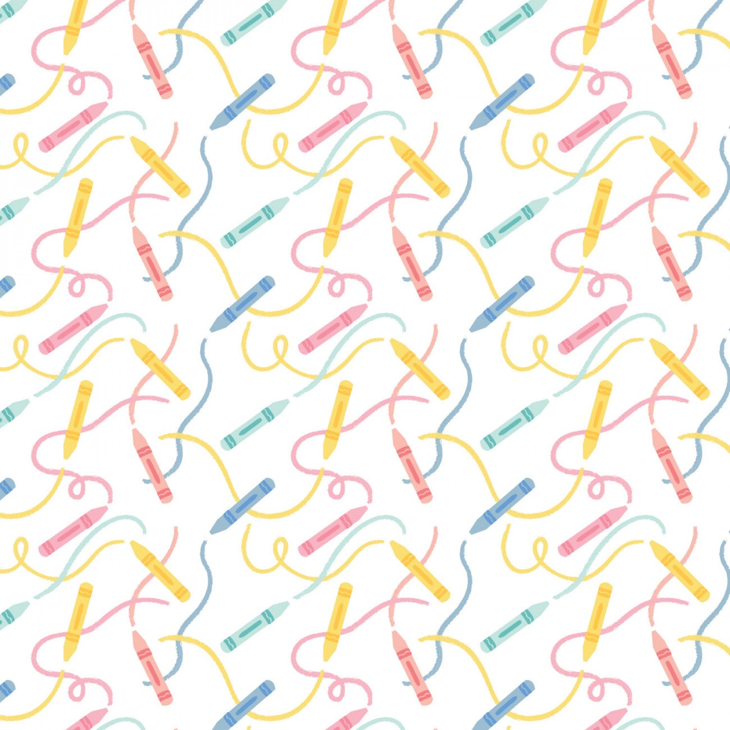 Teachers Rule White Crayons yardage by Camelot Fabrics