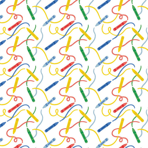 Teachers Rule Multi Crayons yardage by Camelot Fabrics