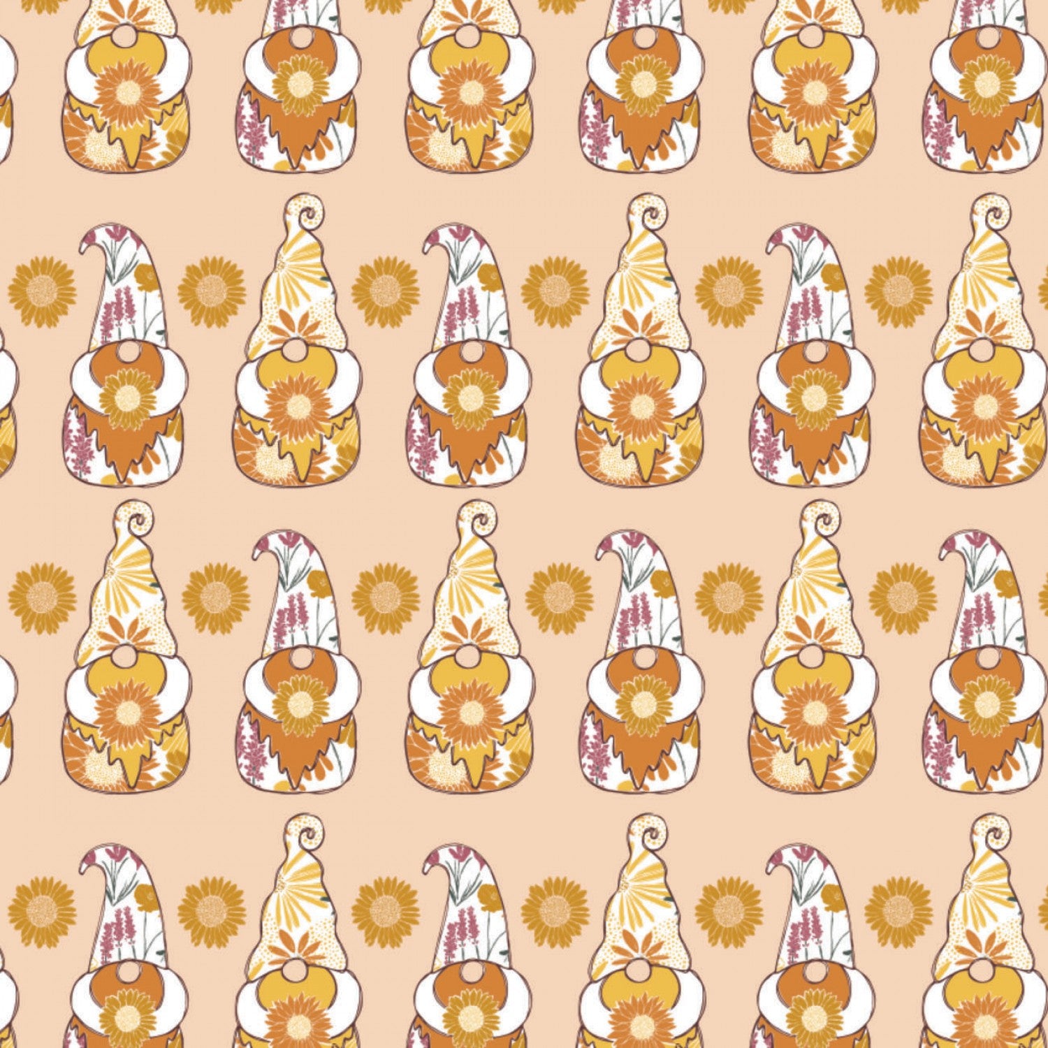 Harvest Time Blush Gnome Sweet Gnome Yardage designed by Vicky Yorke for Camelot Fabrics