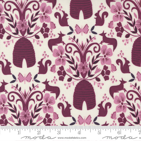 BOLT END 34" Wild Meadow Porcelain Boysenberry Flora and Fauna Yardage by Sweetfire Road for Moda Fabrics