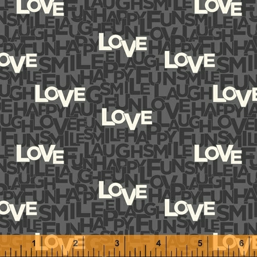 Typecast Gray Happy Words Yardage by Rosemarie Lavin for Windham Fabrics