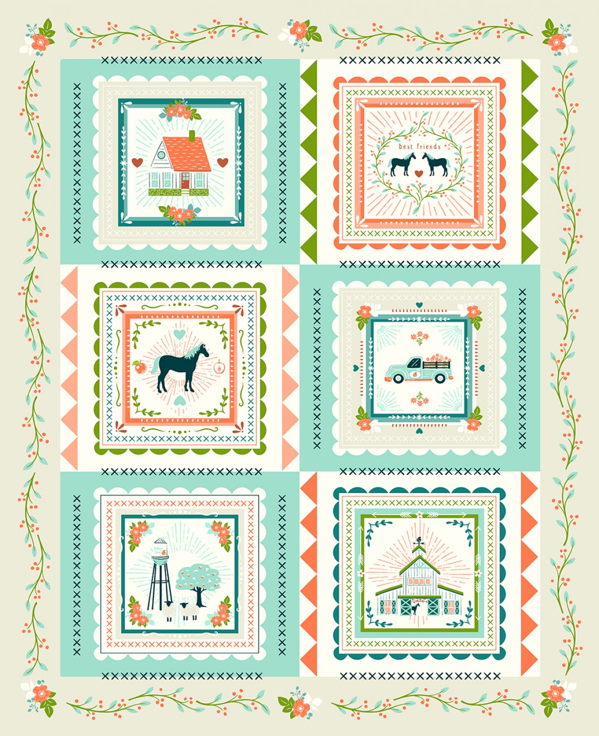 Cottage Farm Ivory Cottage Farm Panel by Judy Jarvi for Windham Fabrics