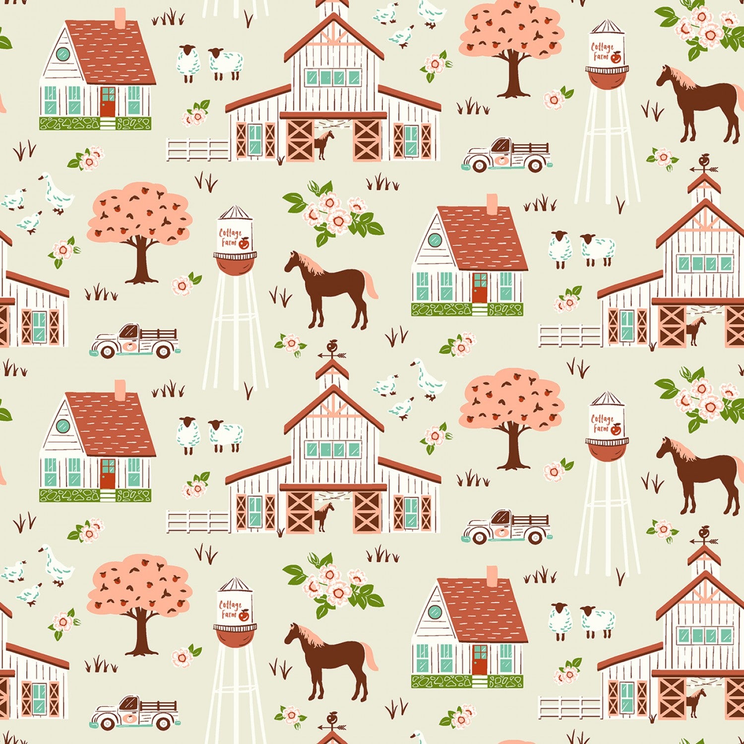 Cottage Farm Ivory Cottage Farm Vignette Yardage by Judy Jarvi for Windham Fabrics