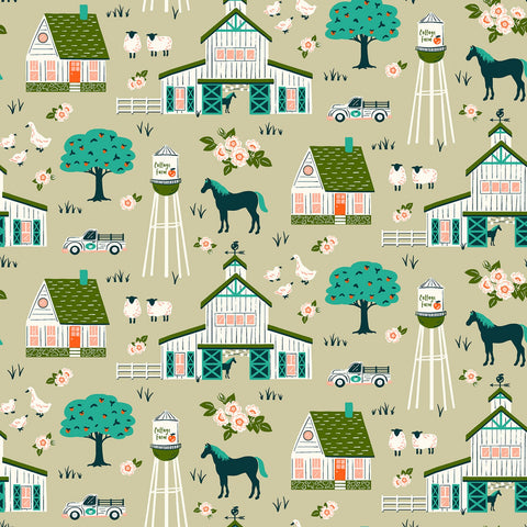 Cottage Farm Natural Cottage Farm Vignette Yardage by Judy Jarvi for Windham Fabrics