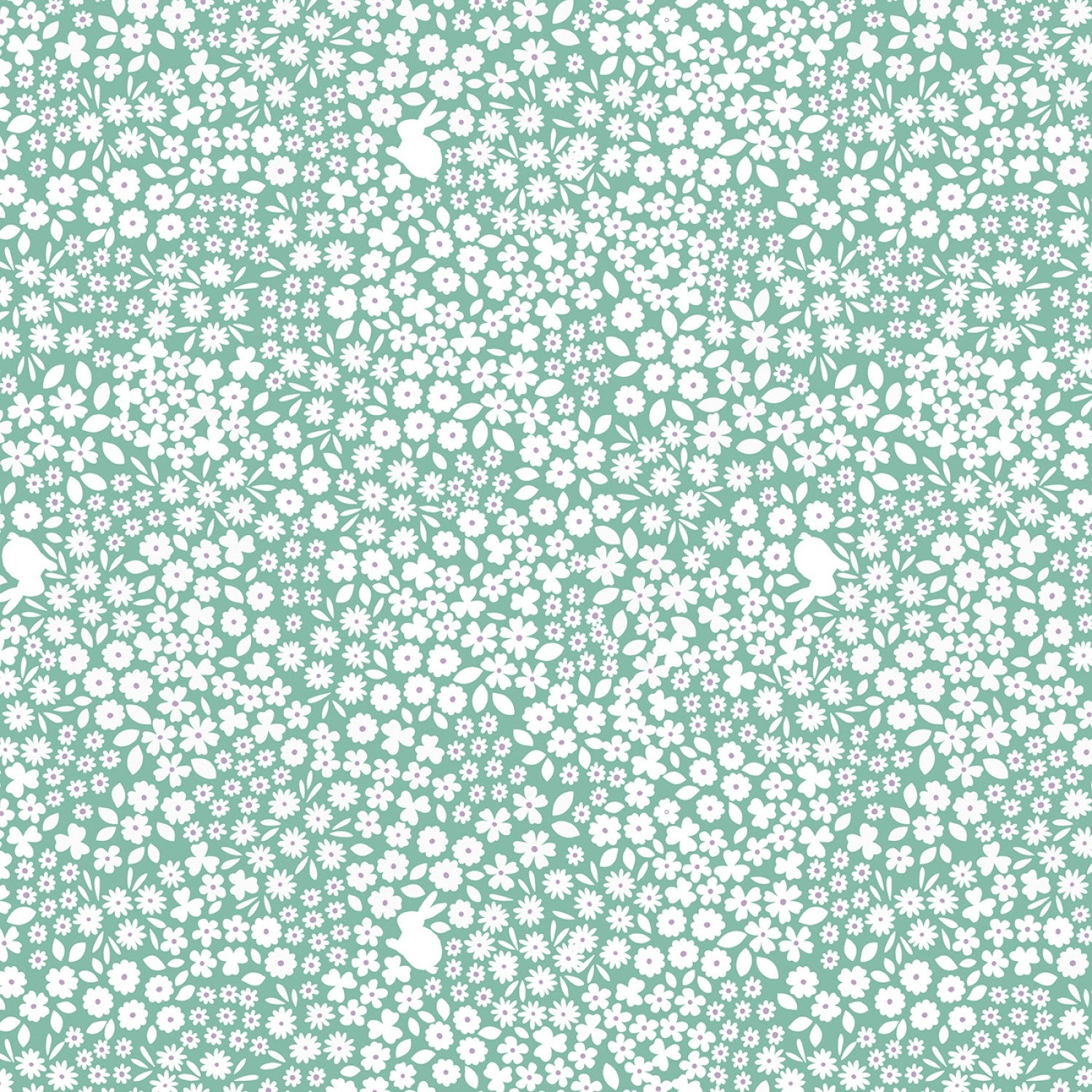 Bunny Hop Spring Green Mini Bunny Floral Yardage by Lewis & Irene Fabrics