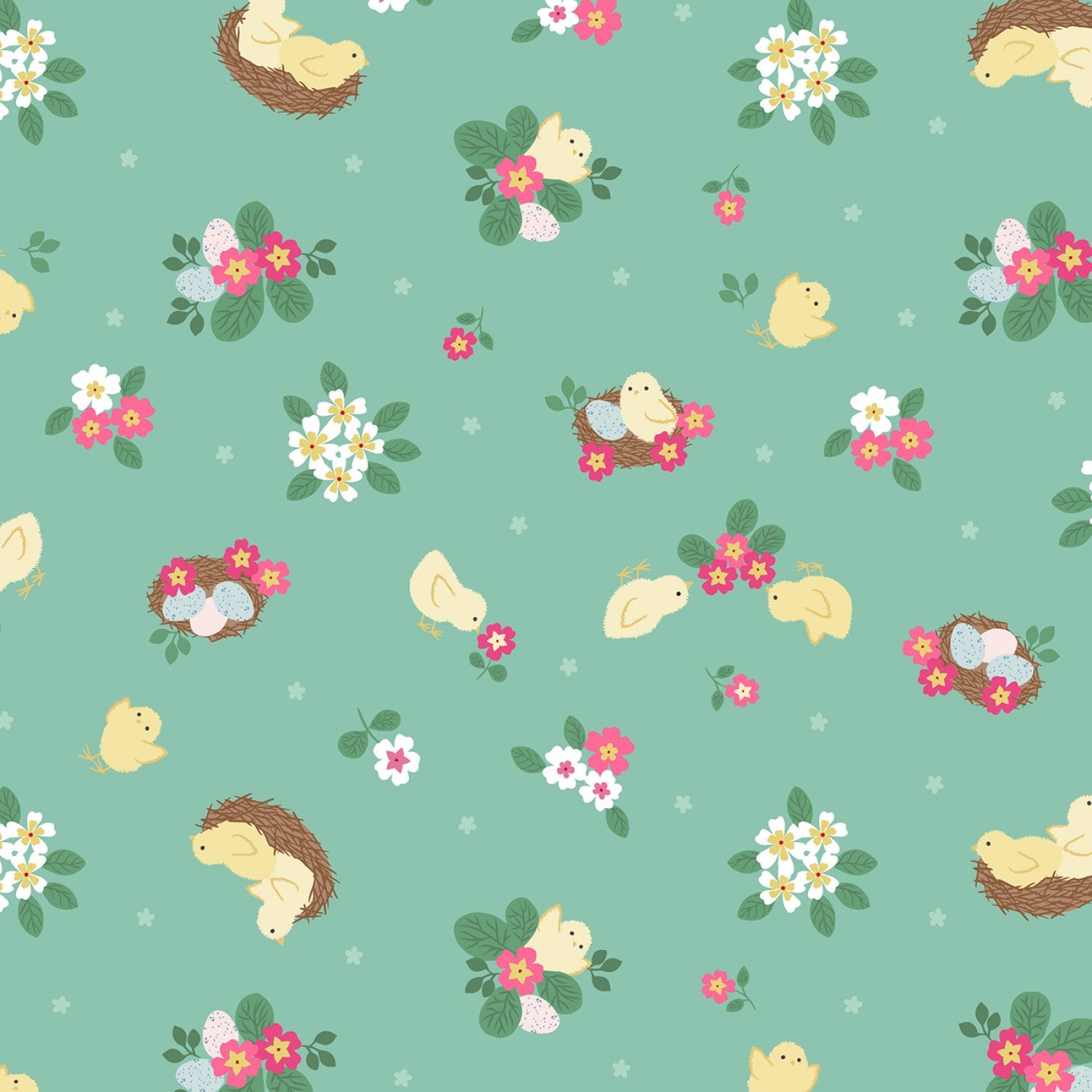 Bunny Hop Spring Green Chicks Yardage by Lewis & Irene Fabrics