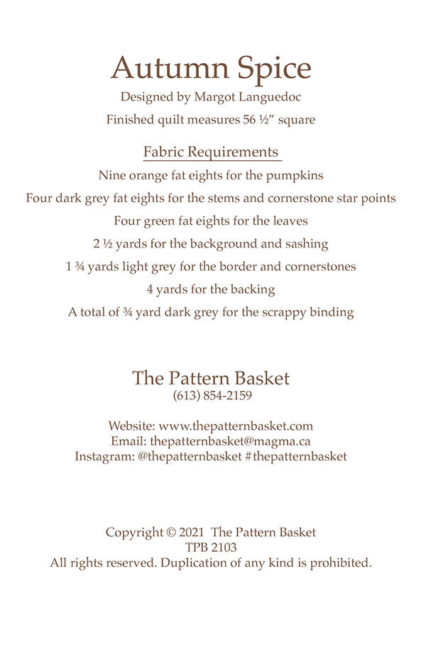 Autumn Spice Quilt Pattern by The Pattern Basket