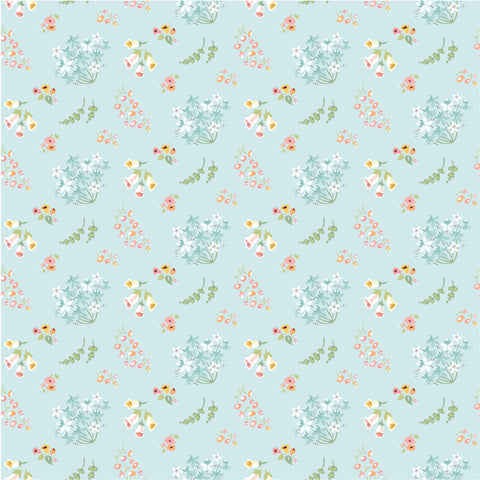 Hollyhock Lane Teal Bloom Yardage by Sheri McCulley for Poppie Cotton Fabrics