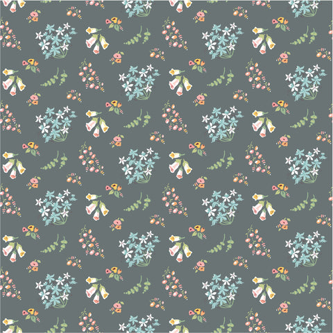 Hollyhock Lane Gray Bloom Yardage by Sheri McCulley for Poppie Cotton Fabrics