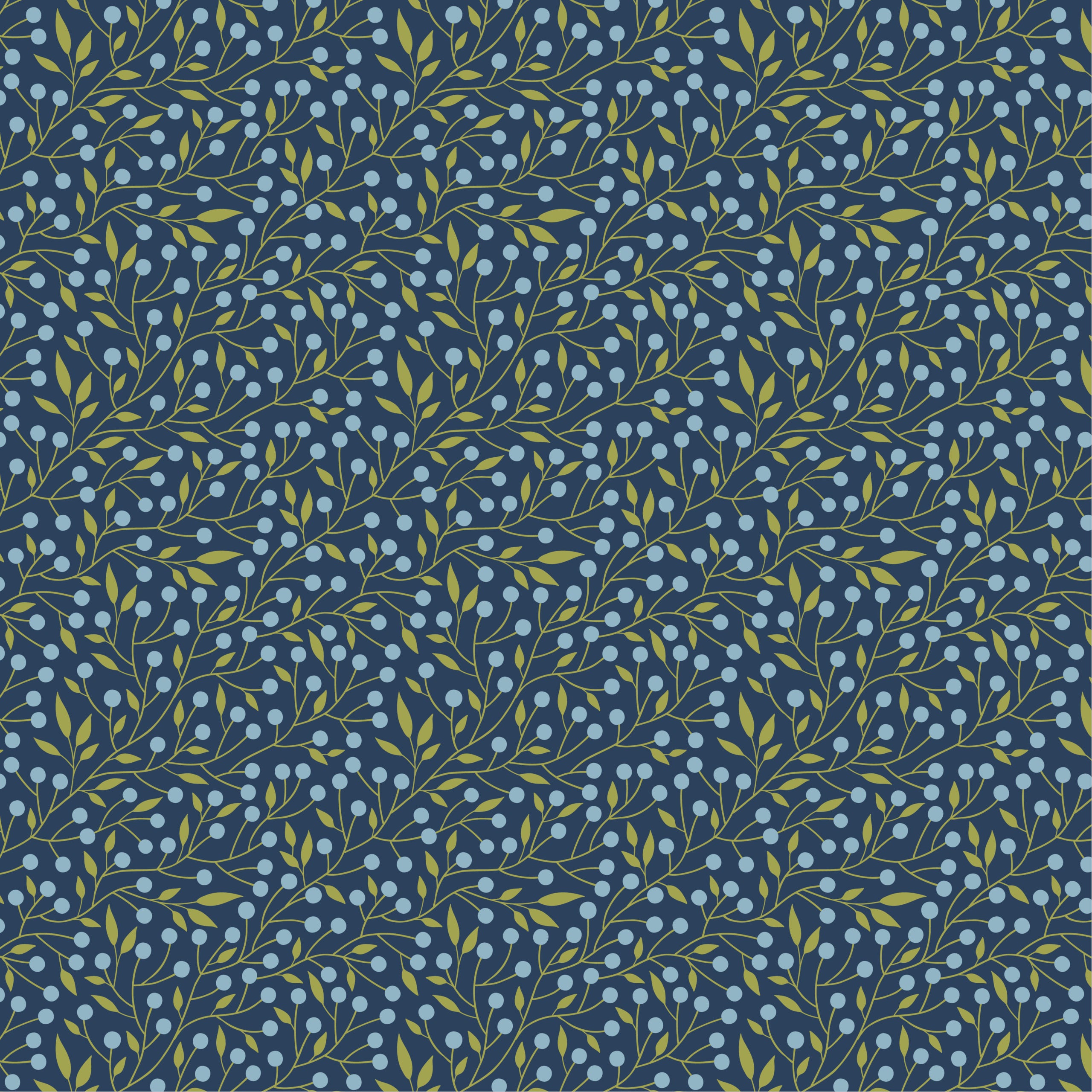 Sunshine And Chamomile Navy Berry Thicket Yardage by Lori Woods for Poppie Cotton Fabrics