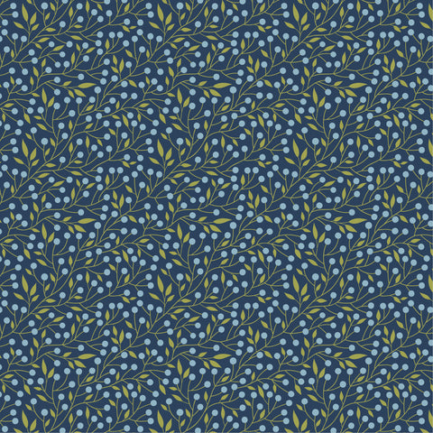 Sunshine And Chamomile Navy Berry Thicket Yardage by Lori Woods for Poppie Cotton Fabrics