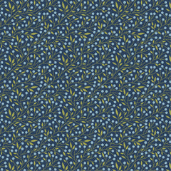Sunshine And Chamomile Navy Berry Thicket Yardage by Lori Woods for Poppie Cotton Fabrics