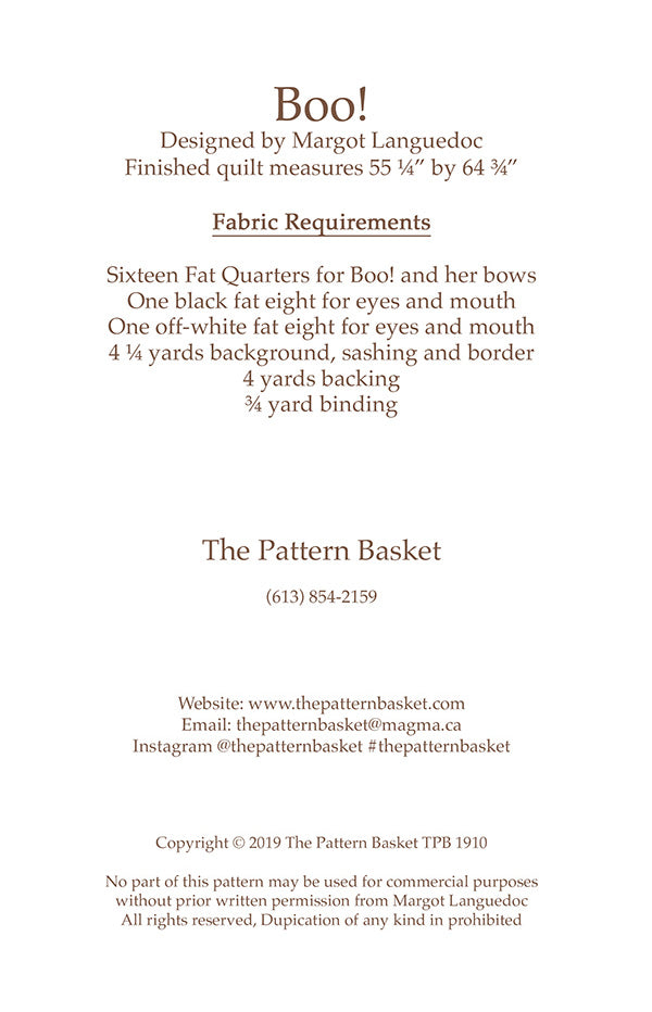 Boo! Quilt Pattern by The Pattern Basket