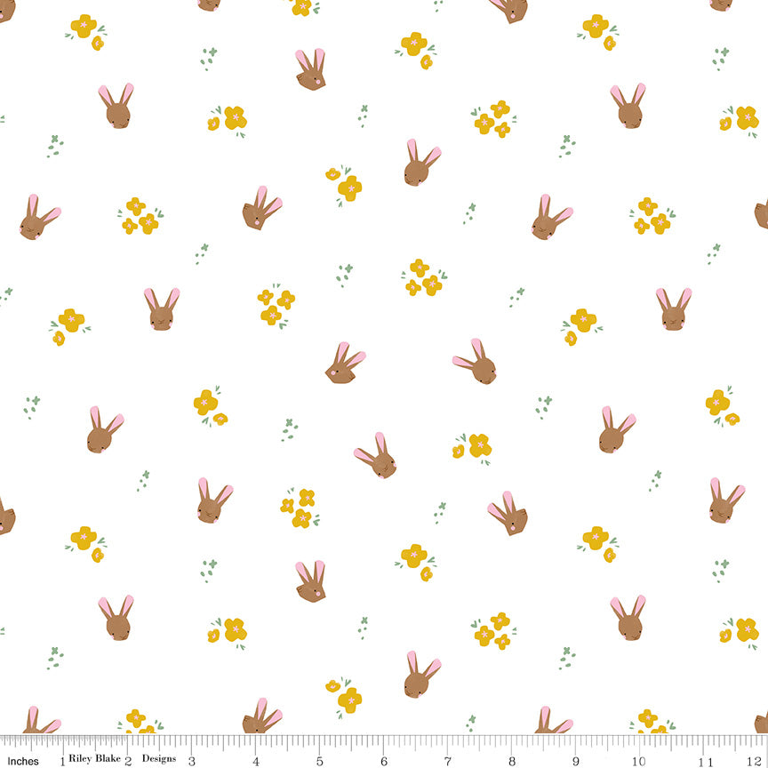 Easter Egg Hunt White Bunnies Yardage by Natalia Juan Abello for Riley Blake Designs