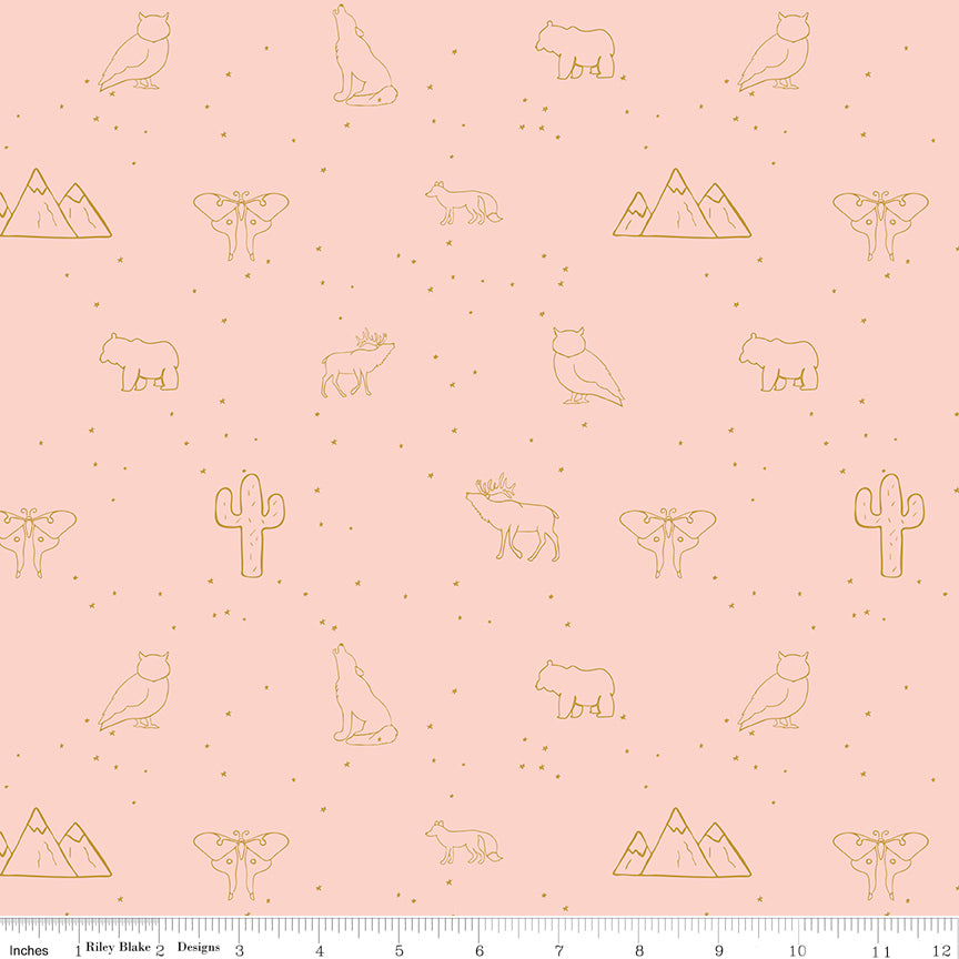 Beneath The Western Sky Pink Starry Animals Yardage by Gracey Larson for Riley Blake Designs