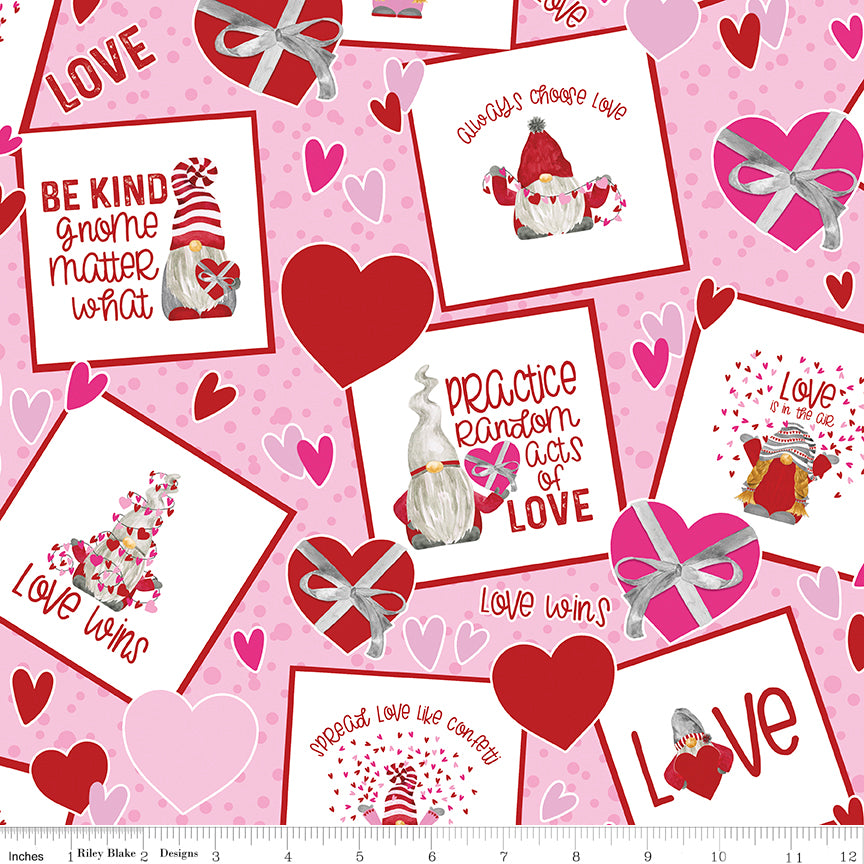Gnomes In Love Pink Main Yardage by Tara Reed for Riley Blake Designs