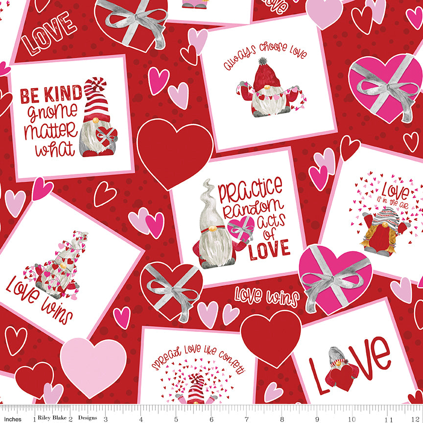 Gnomes In Love Red Main Yardage by Tara Reed for Riley Blake Designs
