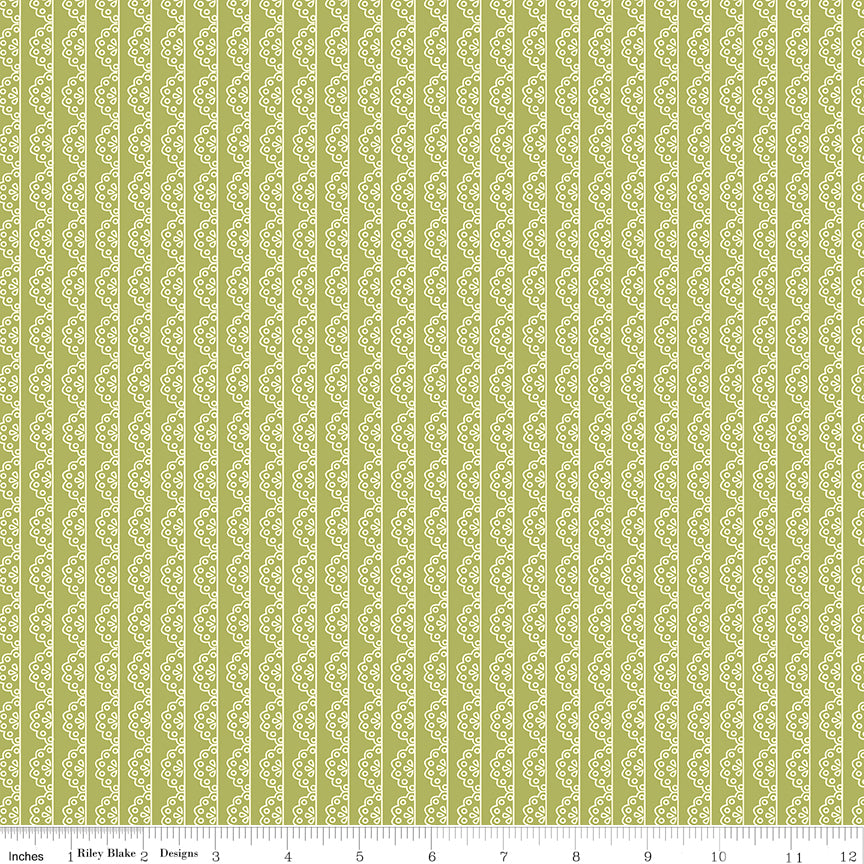 Adel in Spring Asparagus Lace Stripe Yardage by Sandy Gervais for Riley Blake Designs
