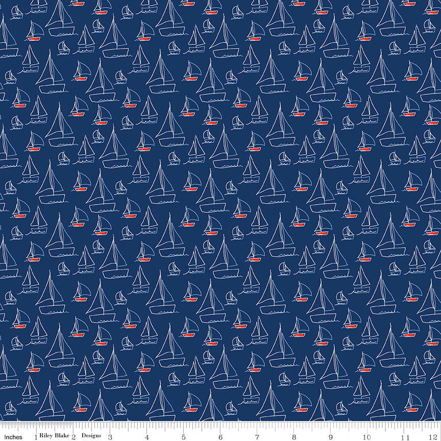 Red White & Bang! Navy Sailboats Yardage by Sandy Gervais for Riley Blake Designs