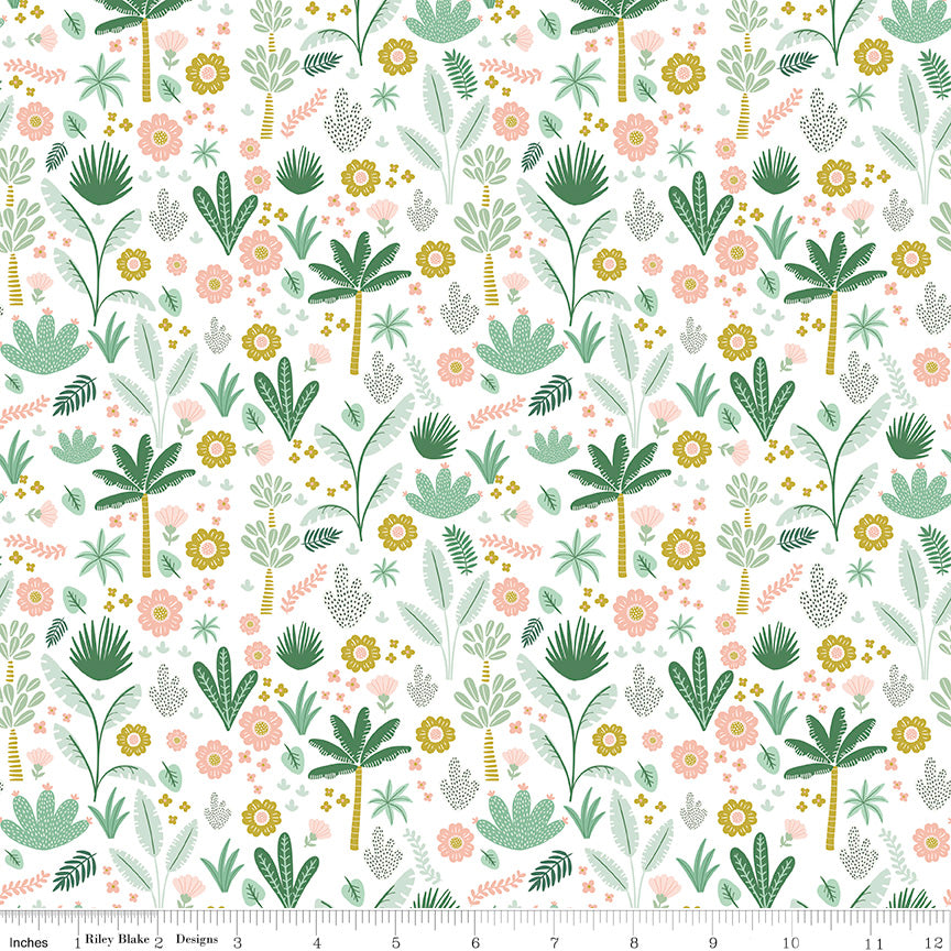 Hibiscus White Foliage Yardage by Simple Simon and Co. for Riley Blake Designs