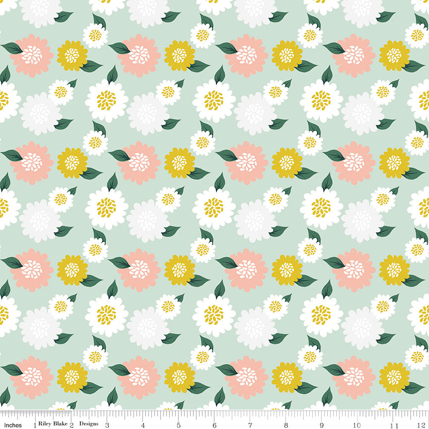 Hibiscus Mint Flowers Yardage by Simple Simon and Co. for Riley Blake Designs