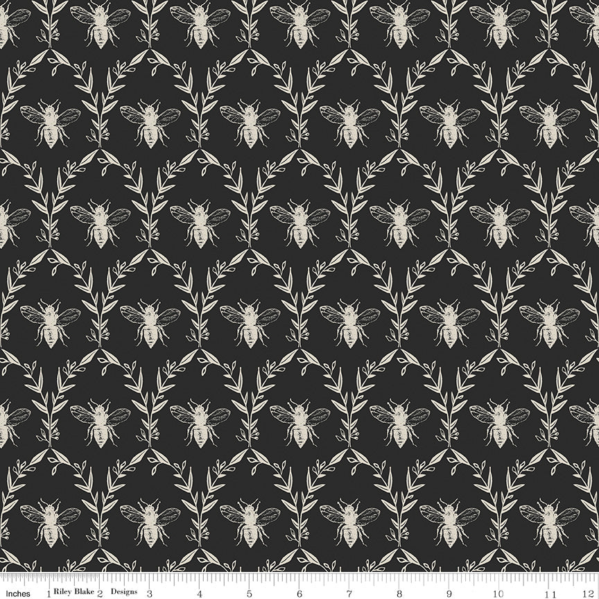 Honey Bee Black Damask yardage by My Mind's Eye for Riley Blake Designs