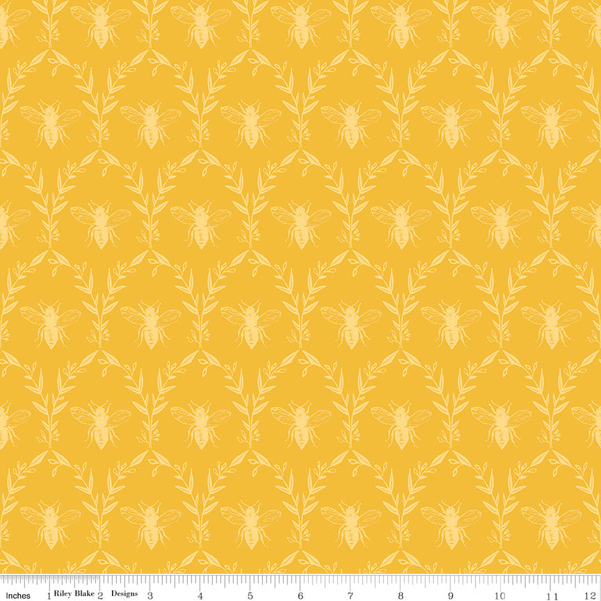 Honey Bee Daisy Damask Yardage by My Mind's Eye for Riley Blake Designs