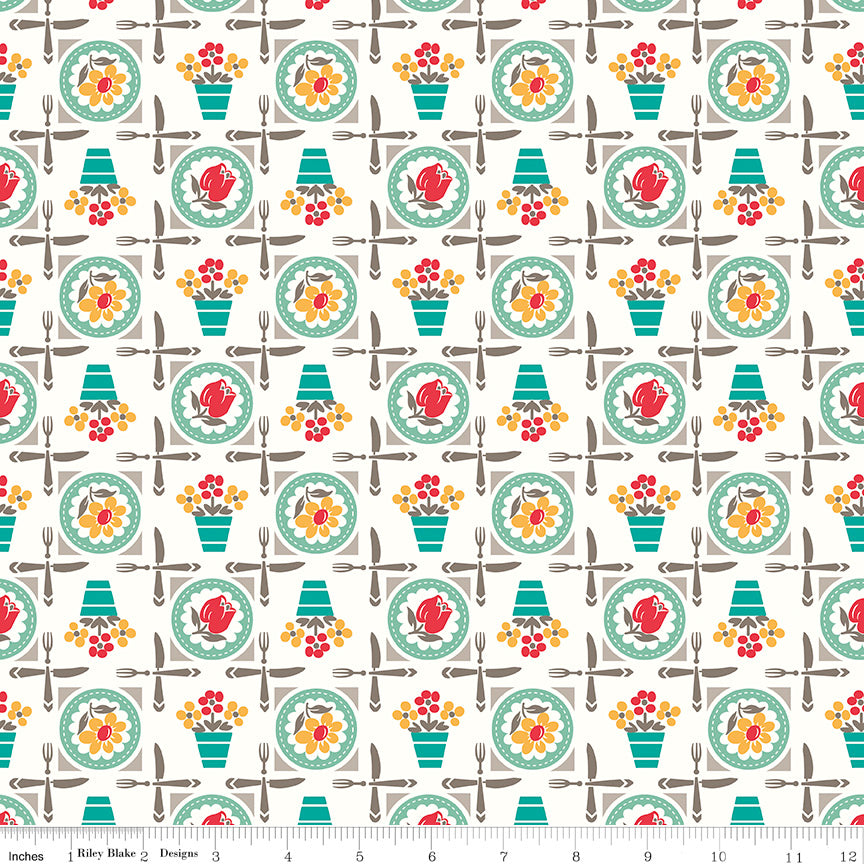 Cook Book Seaglass Luncheon Yardage by Lori Holt for Riley Blake Designs