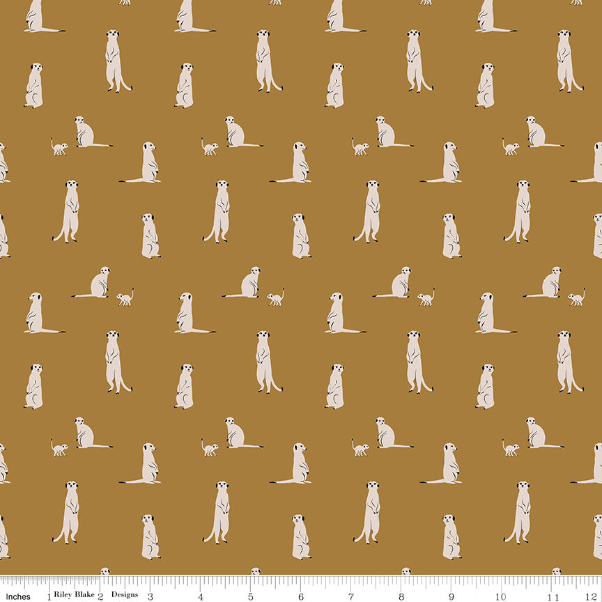 The Waterhole Gold Meerkat Yardage by Gabrielle Neil Design for Riley Blake Designs