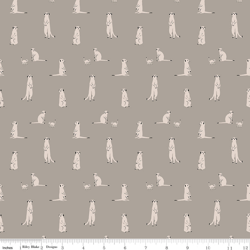 The Waterhole Gray Meerkat Yardage by Gabrielle Neil Design for Riley Blake Designs