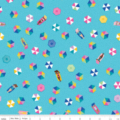 Sunshine Blvd Aqua Umbrellas Yardage by Amber Kemp-Gerstel for Riley Blake Designs