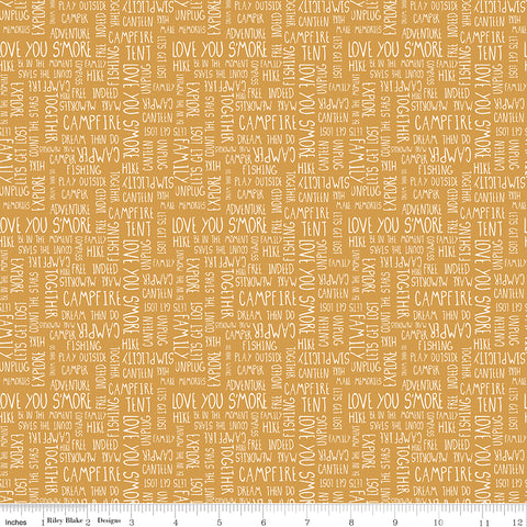 Love You S'more Gold Text Yardage by Gracey Larson for Riley Blake Designs