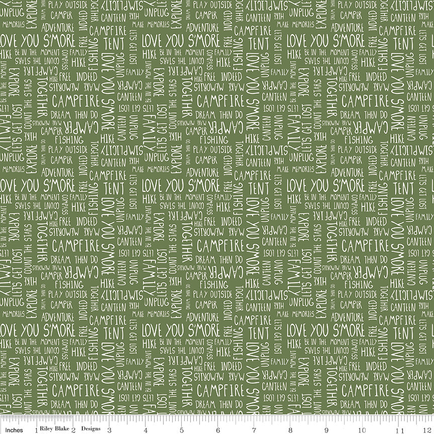 Love You S'more Olive Text Yardage by Gracey Larson for Riley Blake Designs